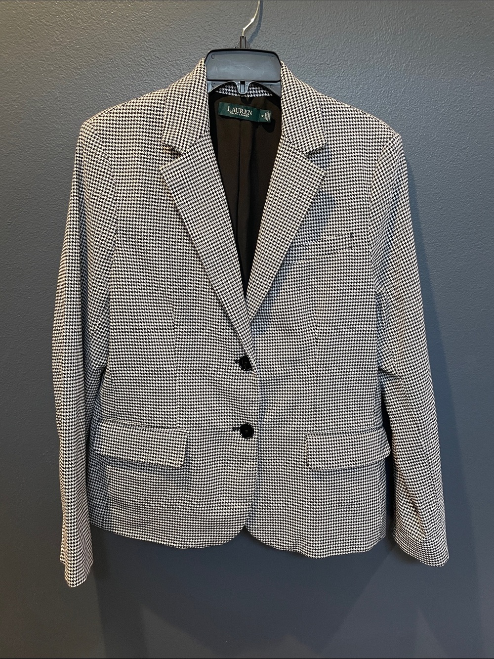 Lauren Ralph Lauren Black and White Houndstooth Tailored Blazer